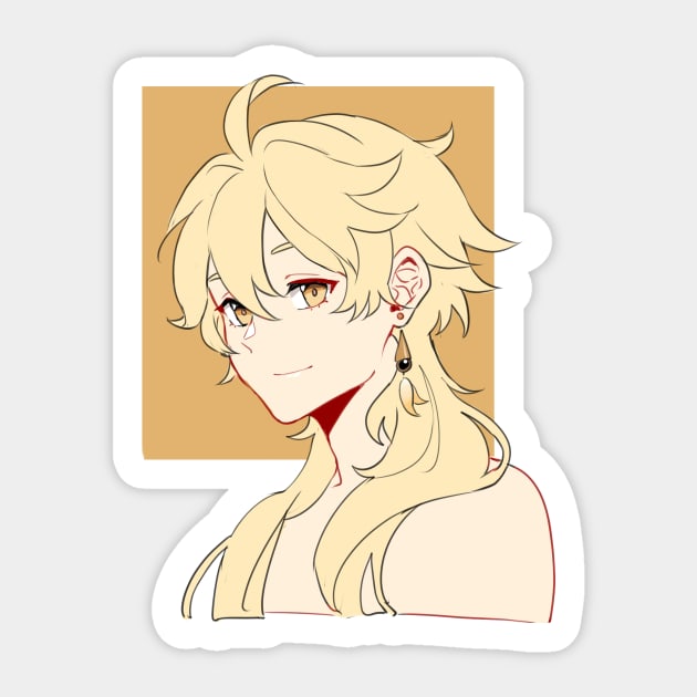 Genshin Impact - Aether Long Hair with Background Sticker by MykaAndSalmon